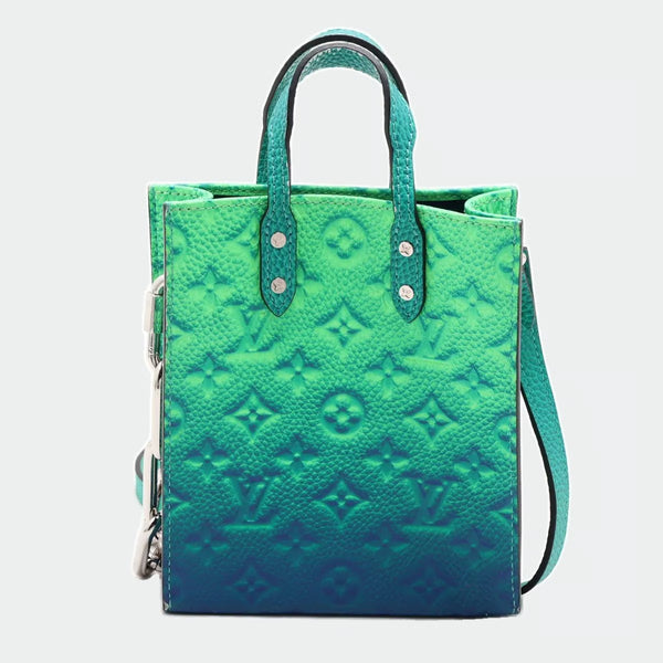 Louis Vuitton Taurillon Illusion Sac Plat XS Blue Green Monogram Leather Bag