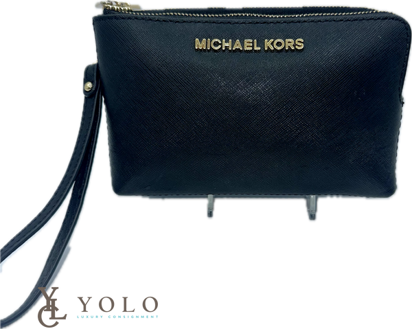 Michael Kors Leather Jet Set Large Double Wristlet