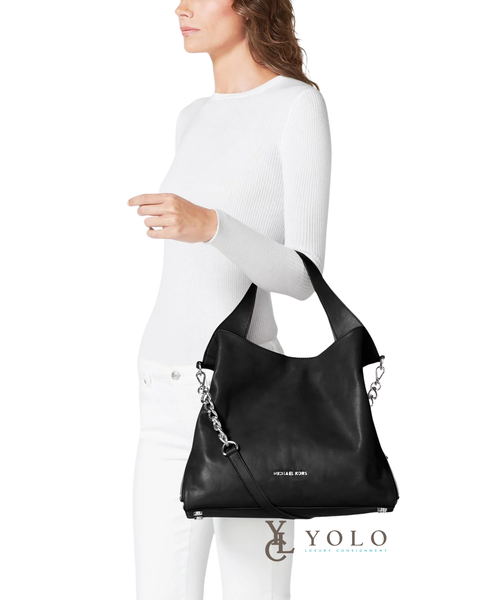 Michael Kors Black Leather Devon Large Shoulder Tote