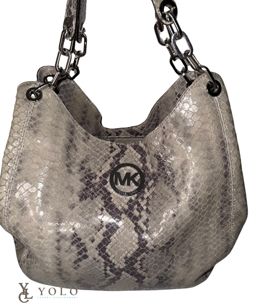 Michael Kors Python Embossed Leather Fulton Chain Hobo Bag
