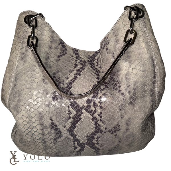 Michael Kors Python Embossed Leather Fulton Chain Hobo Bag