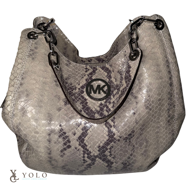 Michael Kors Python Embossed Leather Fulton Chain Hobo Bag
