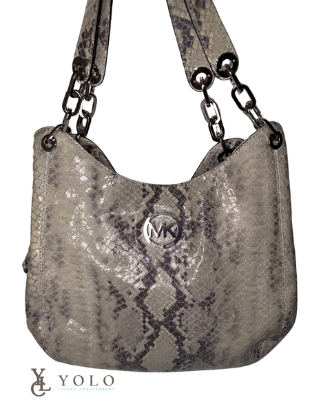 Michael Kors Python Embossed Leather Fulton Chain Hobo Bag