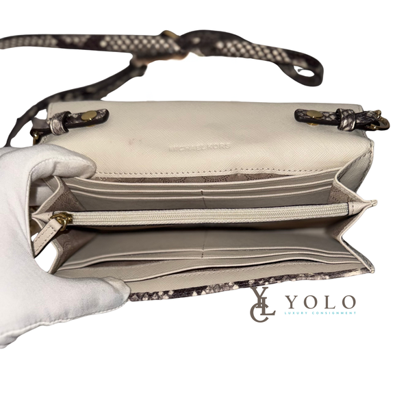 Michael Kors Snakeskin Jet Set Flap Crossbody Chain Clutch
