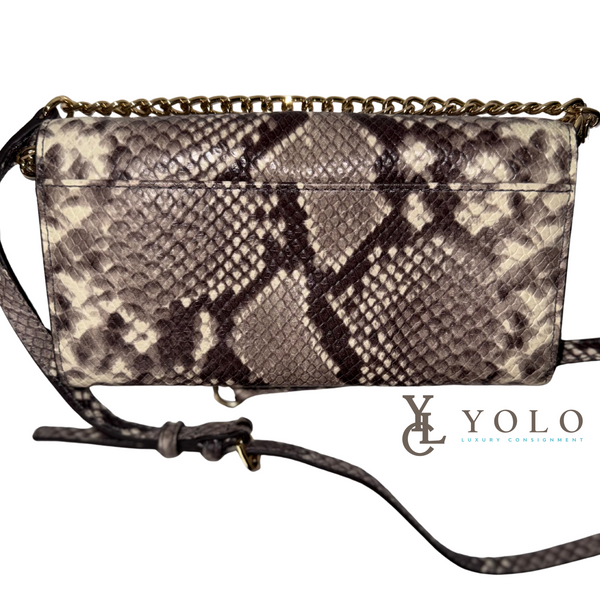 Michael Kors Snakeskin Jet Set Flap Crossbody Chain Clutch