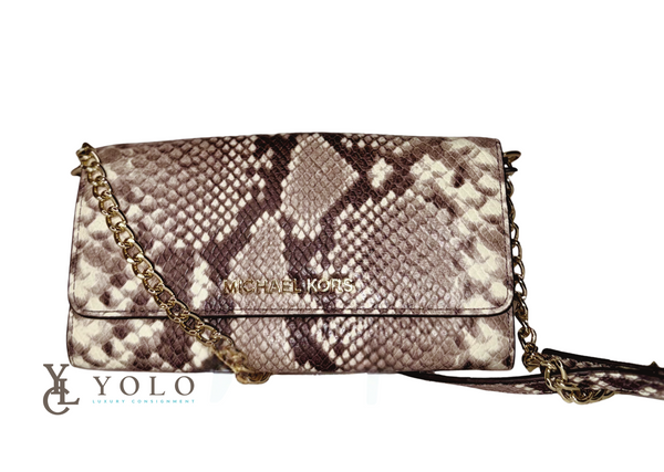 Michael Kors Snakeskin Jet Set Flap Crossbody Chain Clutch