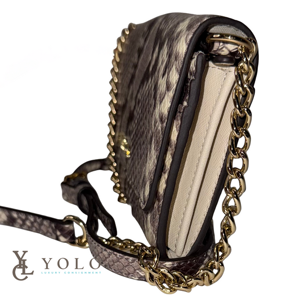 Michael Kors Snakeskin Jet Set Flap Crossbody Chain Clutch