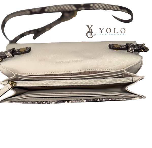 Michael Kors Snakeskin Jet Set Flap Crossbody Chain Clutch