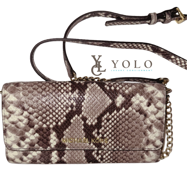 Michael Kors Snakeskin Jet Set Flap Crossbody Chain Clutch