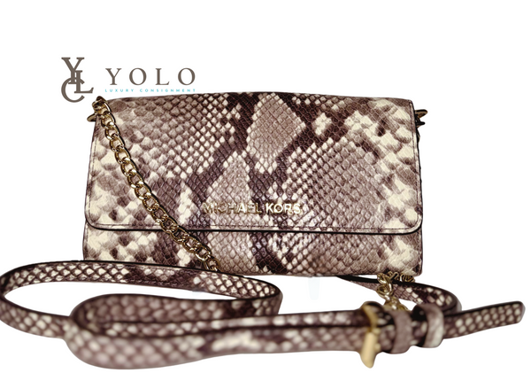 Michael Kors Snakeskin Jet Set Flap Crossbody Chain Clutch