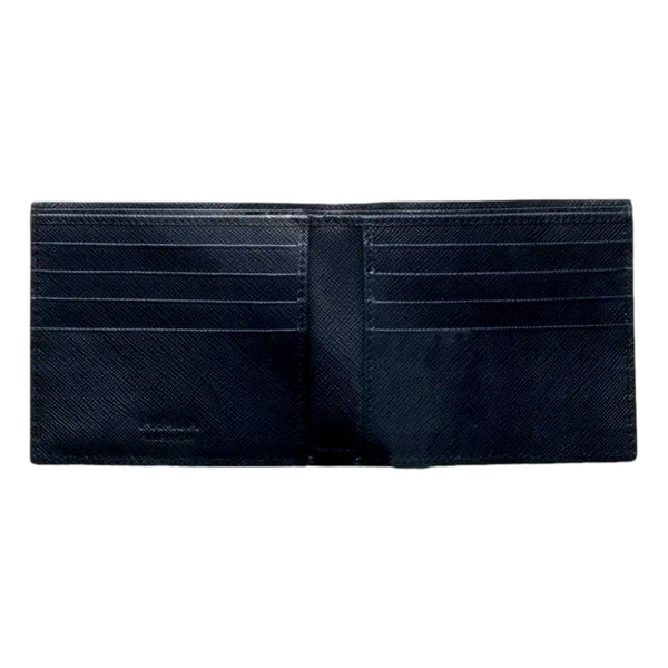 Prada Saffiano Leather Bifold Wallet Brown Navy in Caffe brown and Baltico navy, authentic new wallet, image 4