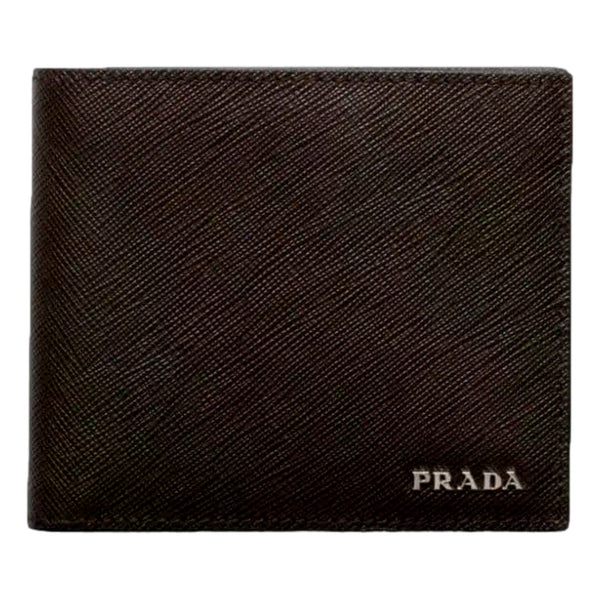 Prada Saffiano Leather Bifold Wallet Brown Navy in Caffe brown and Baltico navy, authentic new wallet, image 1