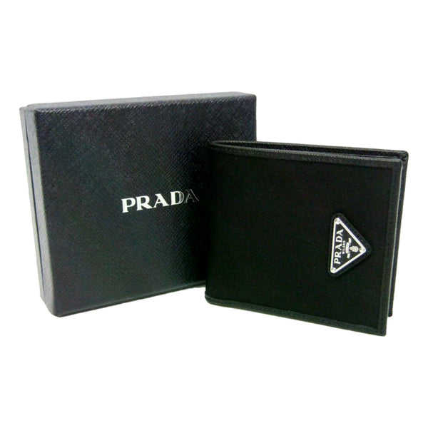 Prada Tessuto Nylon Saffiano Leather Bifold Wallet with Snap Coin Pouch in Nero black, authentic new wallet, image 4