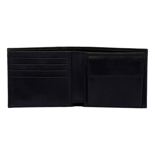 Prada Tessuto Nylon Saffiano Leather Bifold Wallet with Snap Coin Pouch in Nero black, authentic new wallet, image 3