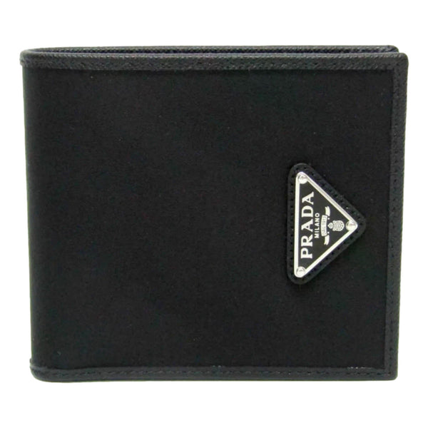 Prada Tessuto Nylon Saffiano Leather Bifold Wallet with Snap Coin Pouch in Nero black, authentic new wallet, image 1