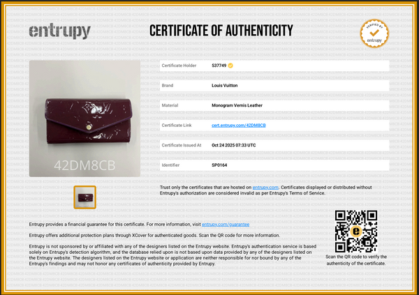 Louis Vuitton Burgundy Vernis Leather Portefeuille Sarah Wallet COA