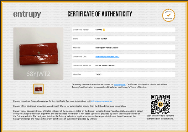 Louis Vuitton Red Vernis Leather Porte Tresor Wallet COA