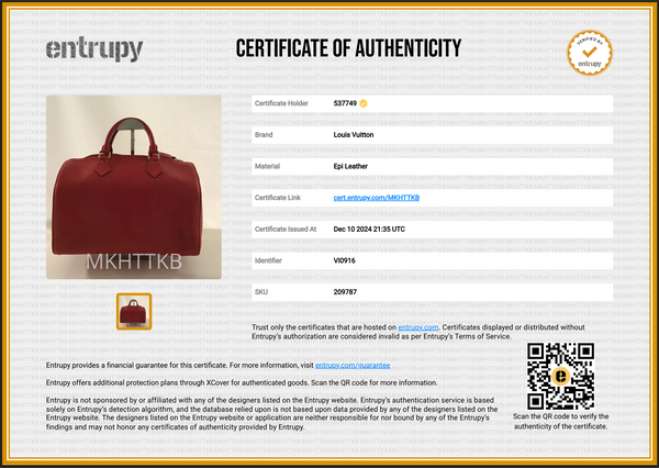 Louis Vuitton Epi Red Speedy 35 Bag