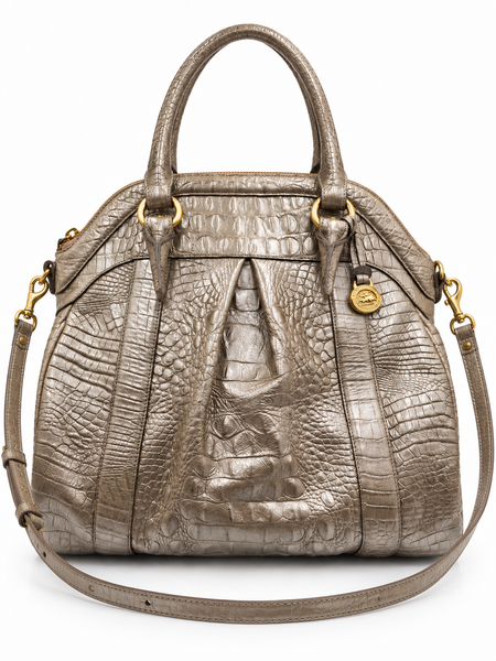 Brahmin Louise Metallic Taupe Croc Embossed Leather Satchel