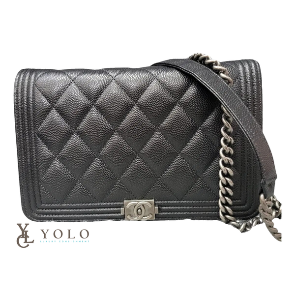 Chanel Quilted Caviar Leather Boy Wallet On Chain Clutch Bag