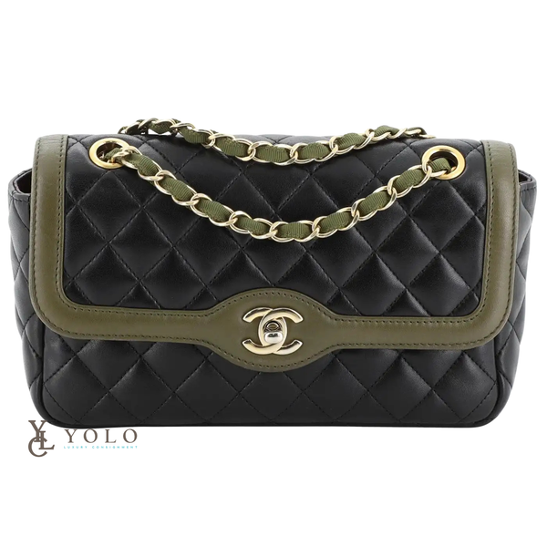 Chanel Quilted Lambskin Two Tone Single Flap Medium Shoulder Bag