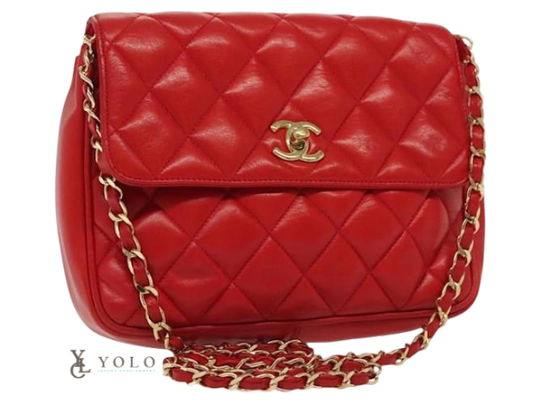 Chanel Vintage Lambskin Leather Red Shoulder Bag