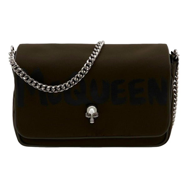 Alexander McQueen Army Green Nylon Graffiti Skull Shoulder Bag in Black, authentic new handbag, image 1