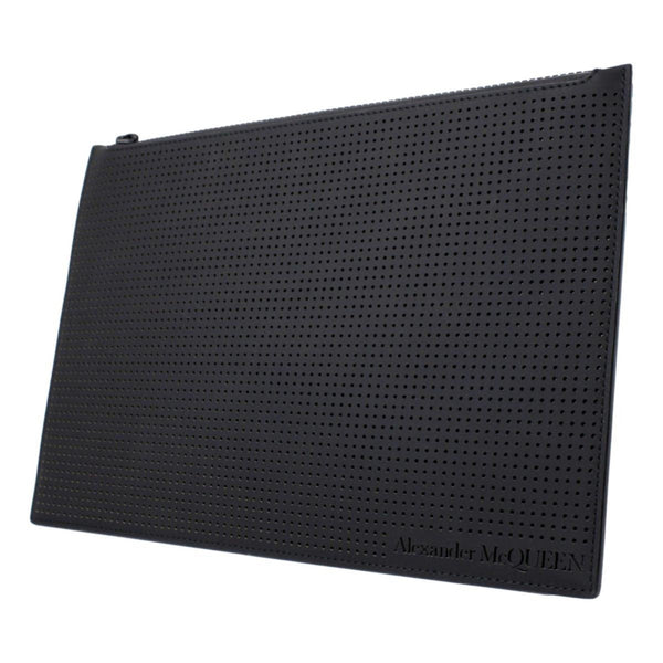 Alexander McQueen Black Leather Perforated Flat Pouch in Black, authentic new wallet, image 2