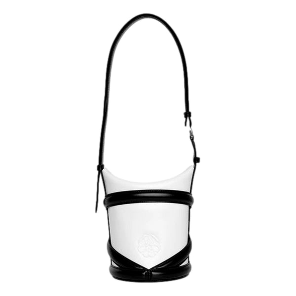 Alexander McQueen Curve Soft Ivory Leather Bucket Bag in Ivory with Black Detailing, authentic new handbag, image 2