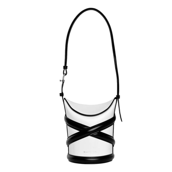 Alexander McQueen Curve Soft Ivory Leather Bucket Bag in Ivory with Black Detailing, authentic new handbag, image 1