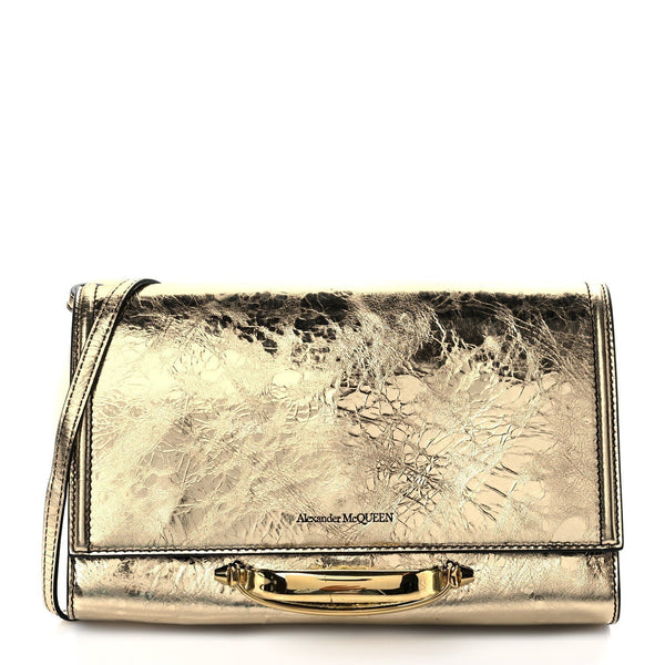Alexander McQueen Small Story Gold Crackled Leather Shoulder Bag in Gold, authentic new handbag, image 1
