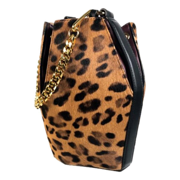 Alexander McQueen The Bucket Bag Leopard Print Pony Hair in Cheetah Black Dark Red, authentic new handbag, image 8