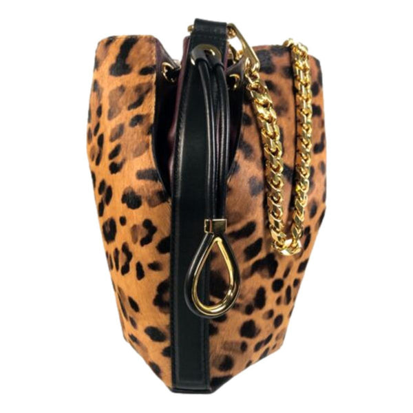 Alexander McQueen The Bucket Bag Leopard Print Pony Hair in Cheetah Black Dark Red, authentic new handbag, image 7