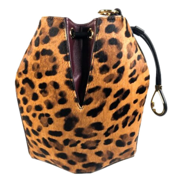 Alexander McQueen The Bucket Bag Leopard Print Pony Hair in Cheetah Black Dark Red, authentic new handbag, image 6