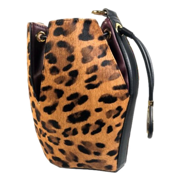 Alexander McQueen The Bucket Bag Leopard Print Pony Hair in Cheetah Black Dark Red, authentic new handbag, image 5