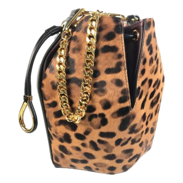 Alexander McQueen The Bucket Bag Leopard Print Pony Hair in Cheetah Black Dark Red, authentic new handbag, image 4