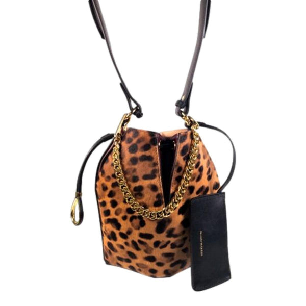 Alexander McQueen The Bucket Bag Leopard Print Pony Hair in Cheetah Black Dark Red, authentic new handbag, image 3