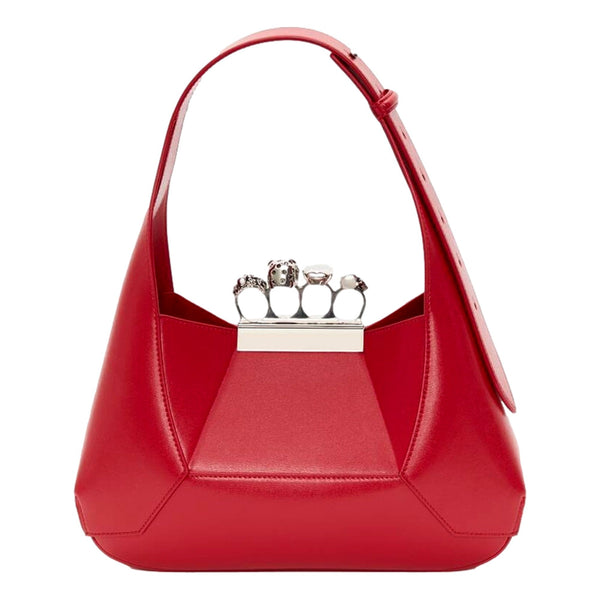 Alexander McQueen The Jewelled Hobo Bag in Red Leather with Silver Knuckle in Red, authentic new handbag, image 3