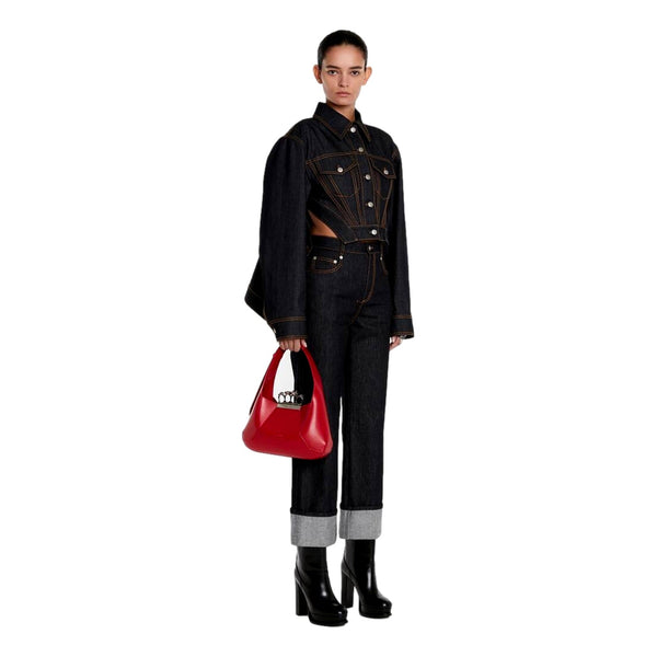 Alexander McQueen The Jewelled Hobo Bag in Red Leather with Silver Knuckle in Red, authentic new handbag, image 4