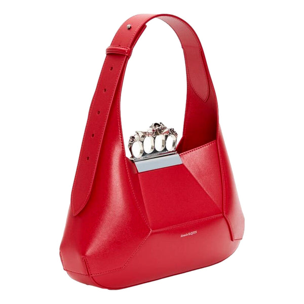 Alexander McQueen The Jewelled Hobo Bag in Red Leather with Silver Knuckle in Red, authentic new handbag, image 2