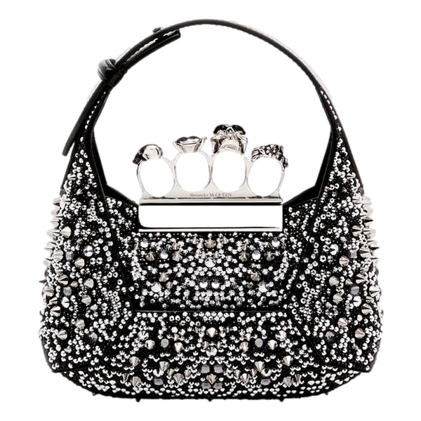Alexander McQueen Crystal Jewelled Hobo Bag Black Skull Knuckle Handle – front view