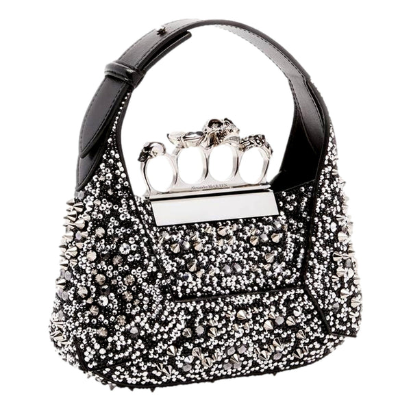 Alexander McQueen Crystal Jewelled Hobo Bag Black Skull Knuckle Handle – side view