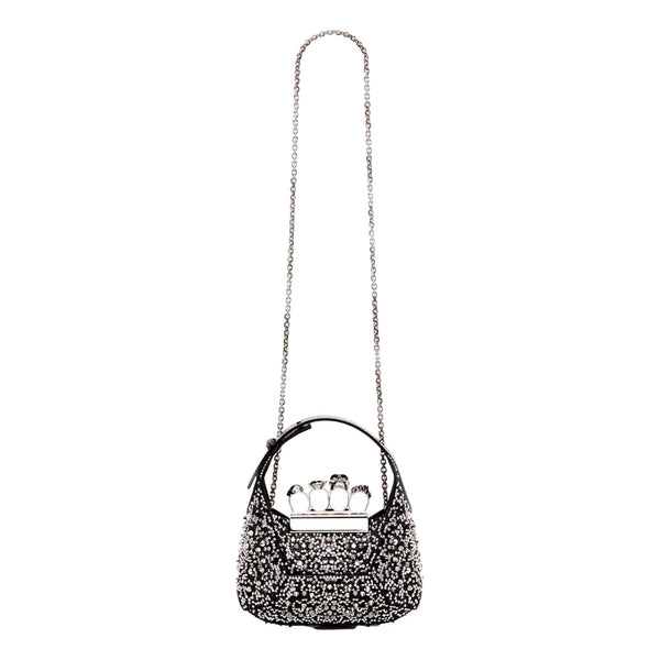 Alexander McQueen Crystal Jewelled Hobo Bag Black Skull Knuckle Handle – strap and handle detail