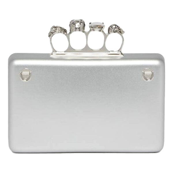 Alexander McQueen The Knuckle Silver Metallic Leather Zip Around Crossbody Bag Skull – back view