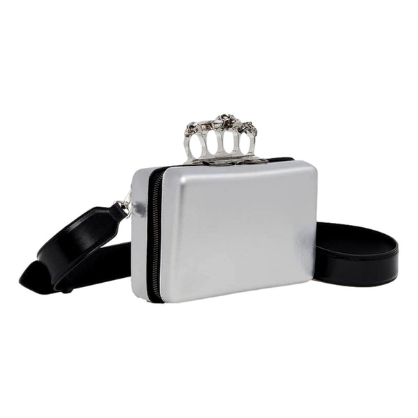 Alexander McQueen The Knuckle Silver Metallic Leather Zip Around Crossbody Bag Skull – side view