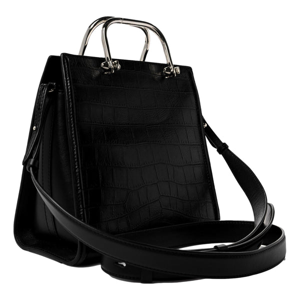 Alexander McQueen The Short Story Black Croc Print Leather Satchel in Black, authentic new handbag, image 2
