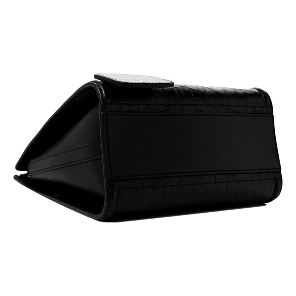 Alexander McQueen The Short Story Black Croc Print Leather Satchel in Black, authentic new handbag, image 4