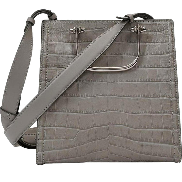 Alexander McQueen The Short Story Grey Croc Print Leather Satchel in Grey, authentic new handbag, image 3