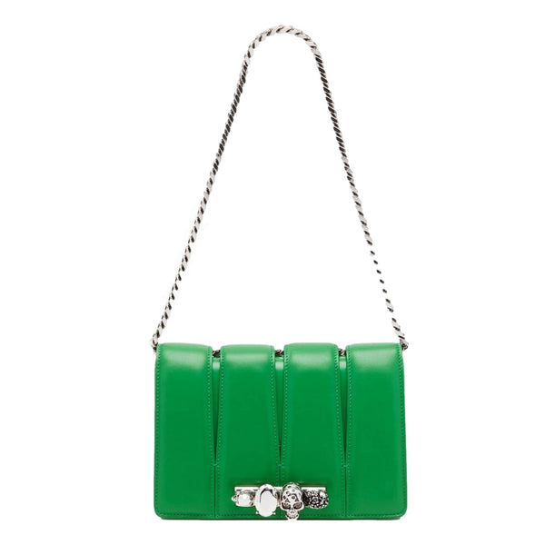 Alexander McQueen The Slash Skull Ring Clutch Bright Green Smooth Leather Silver Hardware – detail view 2
