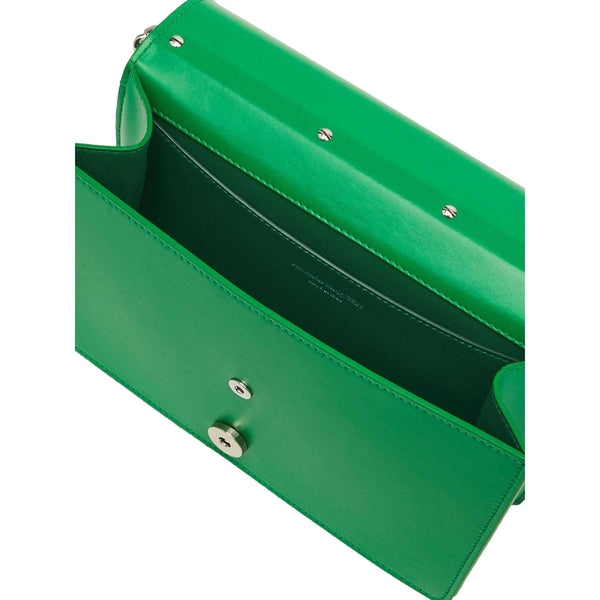Alexander McQueen The Slash Skull Ring Clutch Bright Green Smooth Leather Silver Hardware – interior view